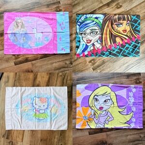 Vintage Y2K Standard Pillowcase Lot Barbie/Monster High/Hello Kitty/Bratz (4pc)